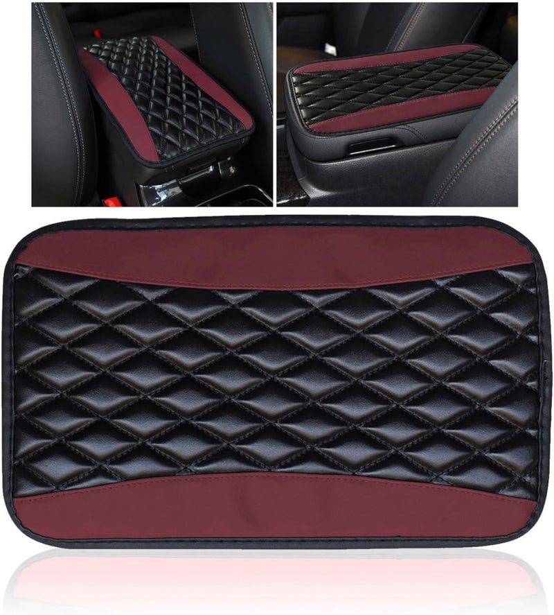 Couslcd Auto Center Console Pad, Universal Waterproof Armrest Seat Box Cover, Car Interior Accessories, Leather Auto Armrest Cover Protector for Most Vehicle, SUV, Truck (Wine Red) - Image 1